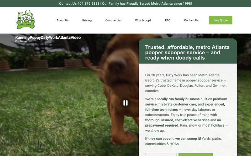 Dirty Work Pooper Scooper Service website